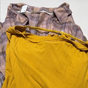 Free People Mustard and Lavender Plaid Blouse size Small and Large